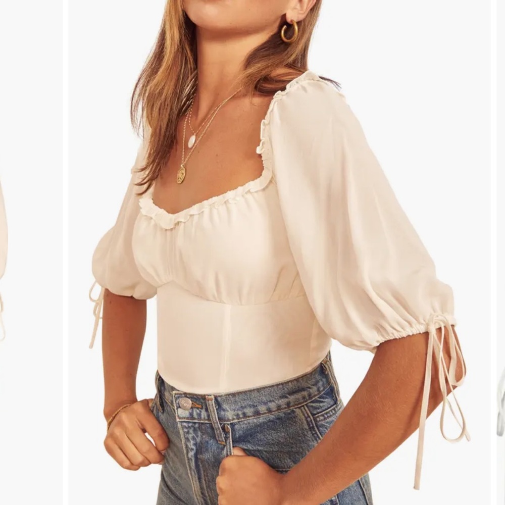 Reformation Cantaloupe Top Ivory Cream Chiffon Romantic Off Shoulder Ruffles XS